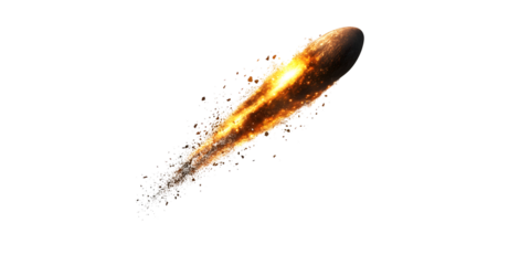 Fiery meteor falling through space isolated on transparent background