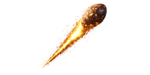 Burning asteroid in motion isolated on transparent background