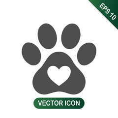 Paw print with a heart, pet love icon