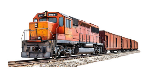 Orange freight train locomotive isolated on transparent background