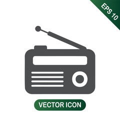 Classic Radio Icon Black Silhouette for Broadcasting and Communication