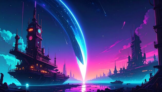 Cosmic steampunk cityscape - Powered by Adobe