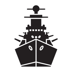 Black and white silhouette vector of warship on white background