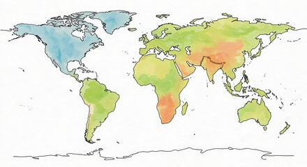 Obraz premium World Map Showing Temperature Variations by Color Gradient