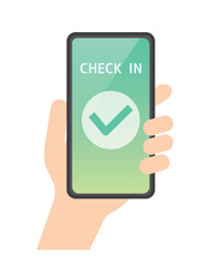 スマホを持つ手　チェックイン