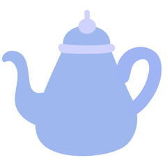 Flat style purple teapot illustration, simple and minimal design, suitable for Ramadan, Eid, Islamic celebration, tea, and kitchen themes.