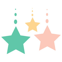Hanging pastel stars in pink, green, and yellow tones, perfect for festive decorations, Ramadan, Eid, children, and party designs.