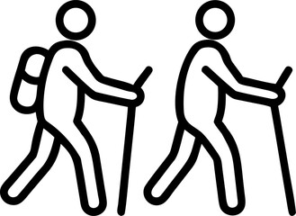 Stylized illustration of a happy couple enjoying a scenic hike together carrying walking sticks and appreciating nature s beauty