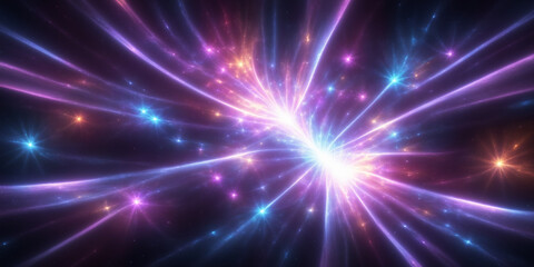 Obraz premium Abstract Colorful Light Streaks Converging with a Cosmic Glow Effect