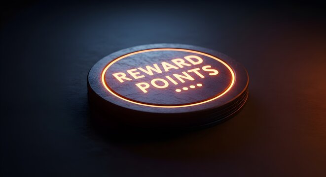 Illuminated circular object displaying "REWARD POINTS" text, glowing against a dark background.