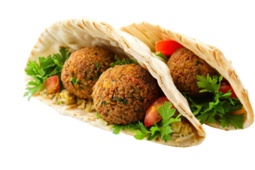 Delicious falafel wraps with fresh vegetables, healthy mediterranean food