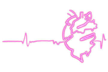 Neon Pink Heart and EKG Line, Glowing Medical Illustration