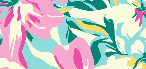 Abstract Seamless Floral Pattern with artistic brush strokes in gold, black, and gray tones, perfect for fabric, wallpaper, and decor.