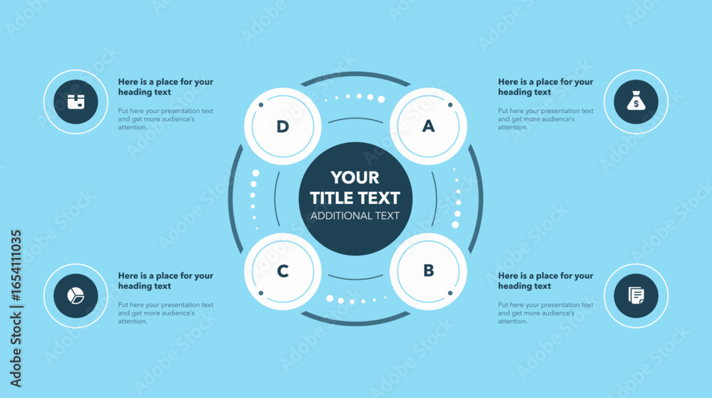 Poster modern round cycle diagram with four steps or options - blue version. process chart design with icon