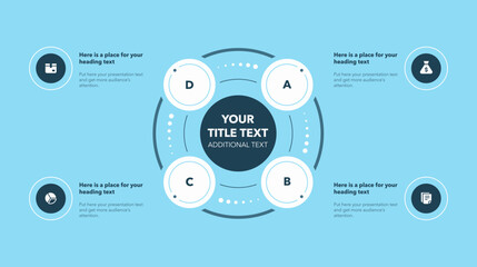 Modern round cycle diagram with four steps or options - blue version. Process chart design with icons and thin lines, can be used for your website or presentation.