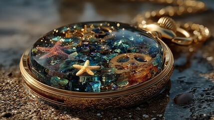 Vintage pocket watch with starfish and gemstones
