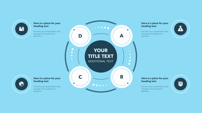 Modern round cycle diagram with four steps or options - blue version. Process chart design with icons and thin lines, can be used for your website or presentation.