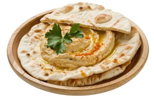 Hummus with Pita Bread, Olive Oil, and Parsley