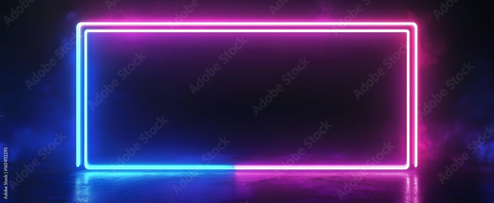 Poster vibrant neon lights frame a dark, empty space, creating a striking visual.