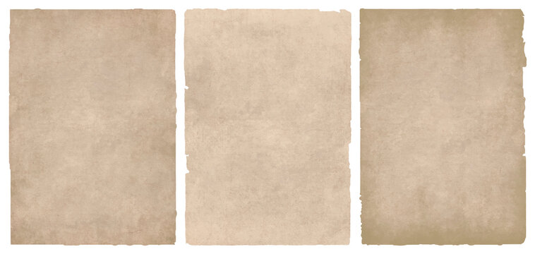 Vintage paper texture background set, old parchment sheet for design and retro antique effect