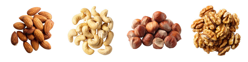 Fototapeta premium assorted nuts almonds cashews hazelnuts walnuts on transparent background