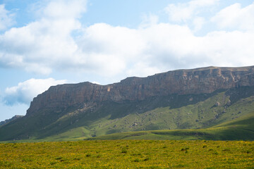 Picturesque landscape of the Kinzhol plateau with hills in the Caucasus