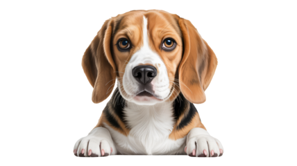 Adorable beagle puppy portrait looking straight at the viewer