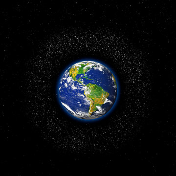 Space junk orbiting Earth, illustration