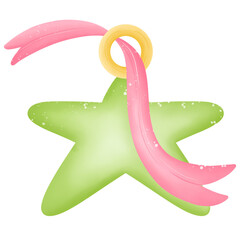 Green hanging stars with pink ribbon