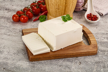 Soft Feta cheese piece with cut