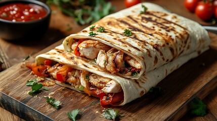 Eastern traditional shawarma with chicken and vegetables