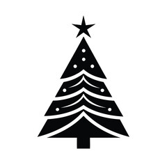 Obraz premium Vector art of black christmas tree with star decoration isolated