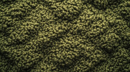 Close-up top view of bumpy green bouclé wool texture showing soft fibers and subtle shadows

