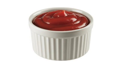 Ketchup in a ramekin ready for dipping, adding flavor now