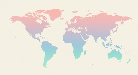 Pastel World Map Soft Hues of Global Geography in Dreamy Pink and Blue Gradient