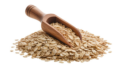 Rolled oats with wooden scoop for healthy breakfast meals