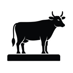 Vector art of black silhouette of a cow standing a pedestal, isolated