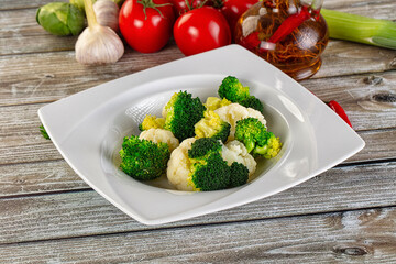 Vegan cuisine Steamed cauliflower and broccoli cabbage