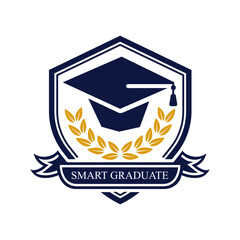 Smart Graduate Logo with Graduation Cap and Laurel Wreath