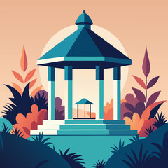 Obraz premium A cartoon vector illustration of a traditional Japanese temple building with a detailed roof and a tree in the winter landscape
