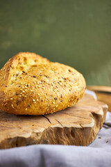 Rustic artisan bread photography series showing stacked loaves, sliced bread with milk, and country-style food compositions on wooden backgrounds, highlighting organic bakery and farmhouse lifestyle