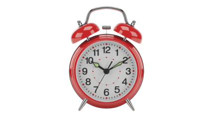 Classic red alarm clock rings in new beginnings, time concept