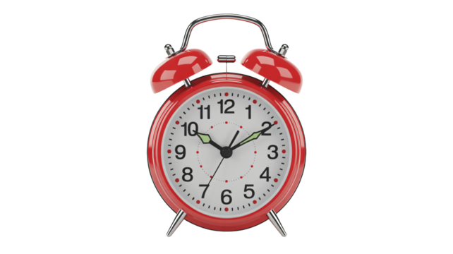 Classic red alarm clock rings in new beginnings, time concept