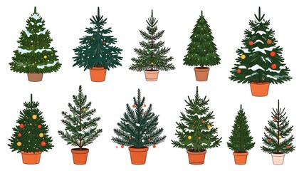 Collection of Christmas trees in pots