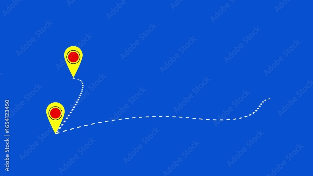 Poster navigation icon and red checkpoint icon. motion graphic delivery service route drawn in flat style. 