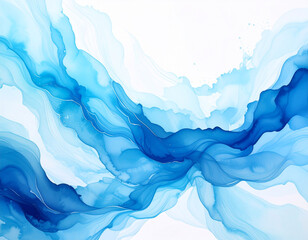 beautiful abstract painting in a vibrant watercolor style features soft, overlapping blue and white shapes on a white background. The fluid lines and smooth transitions create a modern and tranquil se