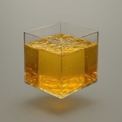 Transparent Cube with Golden Liquid