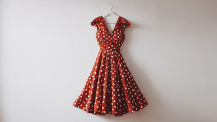 Red polka dot dress hanging on a hanger