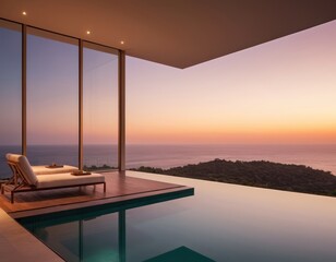 Tranquil Sunset View from Infinity Poolside Loungers