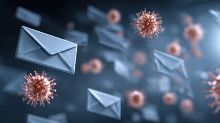 High definition photo of high definition photo of mail inbox alerts warn of potential viruses and compromised information through spam and junk mail, triggering email security.